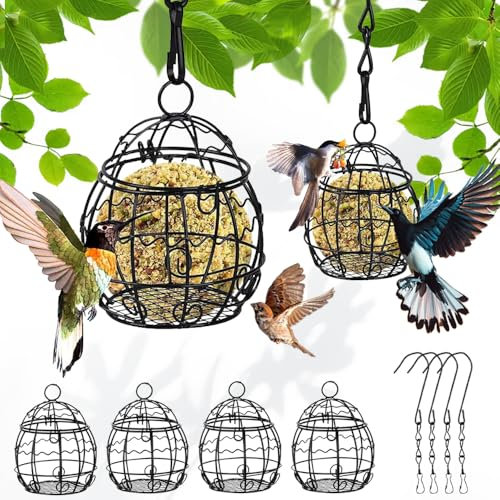 Meisenknödelhalter, 4 Stück Meißenknödelhalter Vogelfutterstation, Futterspender Vögel, Metall Vogelfutterspender Wildvögel zum Aufhängen mit S-Förmigen HakenV für Wildvögel Garten Durchmesser 7cm