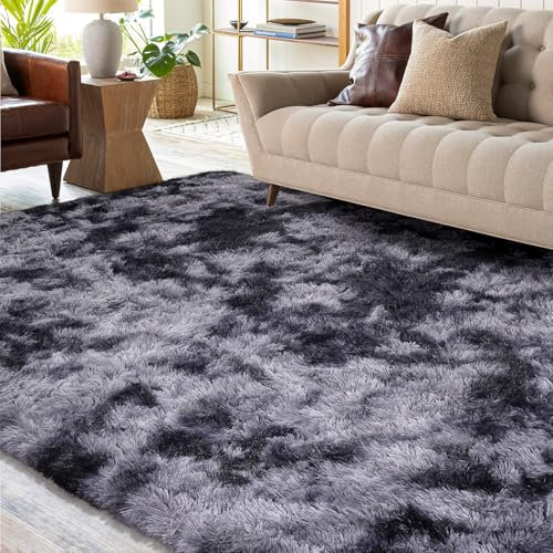 XSIVOD Flauschig Hochflor Teppich Dunkelgrau, Waschbarer Teppich 120x160 Wohnzimmer Anti Rutsch Extra Große Teppiche Schlafzimmer Weich Moderne Teppiche Matte Teppichen für Kinderzimmer