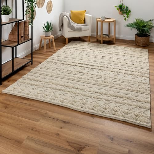 Steffensmeier Handweb Teppich Havana | Wolle, Walnuss, handgewebt, Größe: 170x240 cm Wohnzimmer und Schlafzimmer
