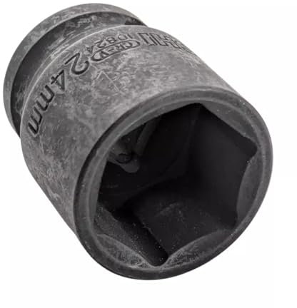 24mm 6-Point Shallow Impact Socket 1/2 Drive CR-V Steel Black Phosphate Coated Metric | 1.61 Long