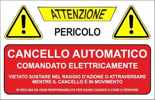 CARTELLO SEGNALETICO - ATTENZIONE CANCELLO AUTOMATICO - Adesivo Extra Resistente, Pannello in Forex, Pannello In Alluminio (Alluminio, 10x15 cm)