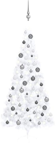 Albero di Natale a Metà Preilluminato con Palline Bianco 240 cm Alberi di natale artificiali