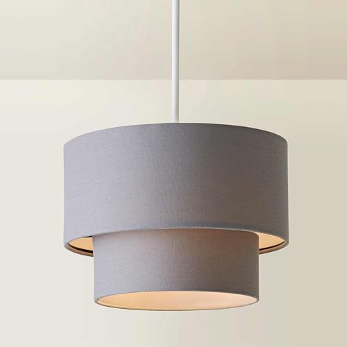 ValueLights | Jodie Two Tier Grey Linen Ceiling Drum Lamp Shade | Ceiling Lights, Home Décor & Improvement Essential