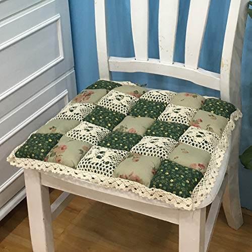 Patchwork Stuhlpolster mit Bändern rutschfestes Stuhlkissen mit Spitzenbesatz Blumendruck im Landhausstil Sitzkissen für Küche und Esszimmer (609 40,6 x 40,6 cm)