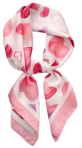 MEDUOLA Damen Halstuch aus Kunstseide Blumen und verschiedene Muster Druckschal Elegantes Accessoire 70CM x 70CM Quadratisches Tuch Herz Rosa