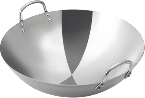 Edelstahl-Wok, antihaftbeschichtet, runder Boden, kommerzieller Wok, 50 cm, für die Küche, schnelle Wärmeleitung, unbeschichtet, chinesischer Stil