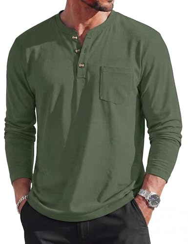 MAGCOMSEN Mens Long Sleeve Cotton T-Shirts Henley T-Shirt 3 Button Tops