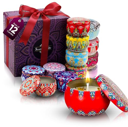 Scented Candles Gift Set – 12 Pack Soy Wax Candles with Peony, Lemon, Lavender, Rose, Jasmine, Vanilla, Gardenia & Mint – Long-Lasting Home Fragrance Candles