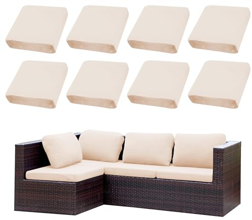SUKAIKEQA Patio-Kissenbezüge | Outdoor-Sofabezüge | Stretch-Sofakissenbezüge | Sofabezüge | Abnehmbar und maschinenwaschbar. (8, Beige)