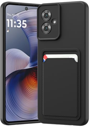 LVVFEI Funda Motorola Moto G54 /G55 con Tarjetero Funda Silicona TPU Anti-Choque Integrada con Ranura para Tarjetas y Efectivo, Negro