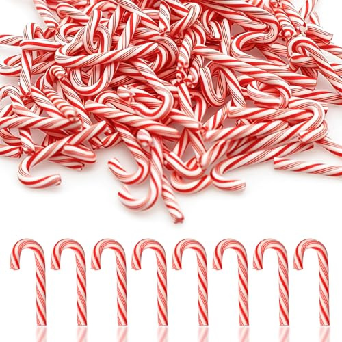 100 Stück Mini Zuckerstangen Deko, Kleine Weihnachtsdeko aus Polymer Clay Rote & Weiße Zuckerstangen Weihnachtsbaumschmuck Bastelzubehör für DIY, Handwerk, Geschenk, Weihnachten Party