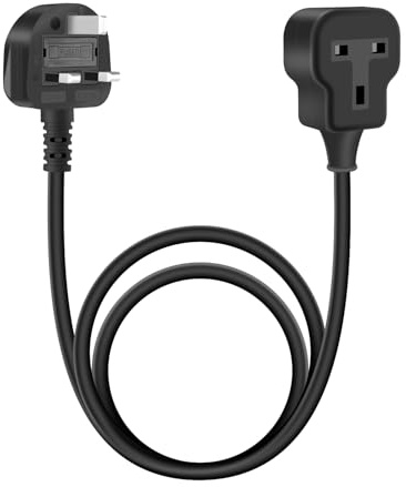 YANBORONSN Short Single Extension Lead,1 Way Gang Single UK 3 PIN Socket Male to Female 3x1mm² Mains Power Extension Lead with 13A for Home,Office,Outdoor (Black,1M)