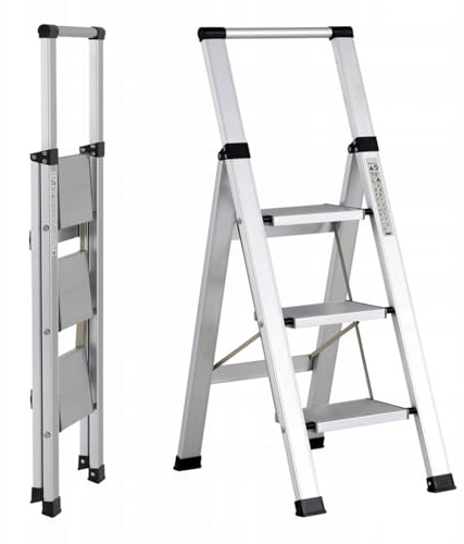 Brigros - Scala Piatta per uso domestico, Scalita la rivoluzione delle scale, in alluminio, Super Leggera, Ultra piatta, Facile da conservare e traportare, non occupa spazio (Galva - 3 Gradini)