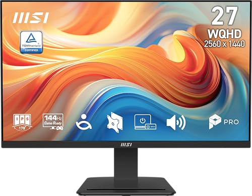 msi Pro MP273Q E14 Pantalla de Ordenador IPS 27 2560x1440 (QHD), 144Hz, sincronización adaptativa, HDMI, Puerto DP, Montaje VESA, inclinable, Altavoz, 1 ms, Negro