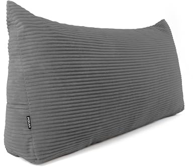 POKAR Rückenkissen | Cord Keilkissen 70x40x20 cm | Lesekissen für Bett und Sofa | Sofakissen für Rückenlehne | Groß Wandkissen Couchkissen mit Seitentaschen | Oeko Tex 100 Zertifiziert | Dunkelgrau