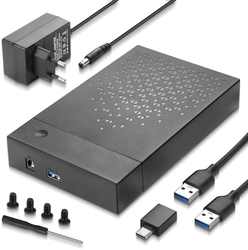 Festplatten Docking Station, USB3.0 SATA HDD Festplattengehäuse für 2,5 und 3,5 Zoll SATA HDD/SSD, 6Gbps Festplatten Adapter mit 12V/2A Netzadapter Unterstützt UASP