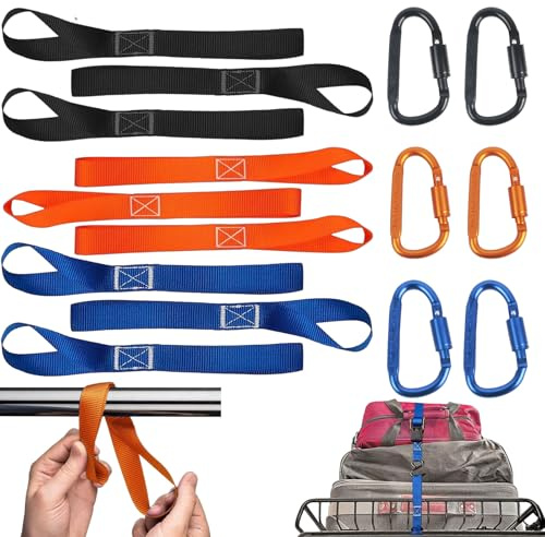 LEOINAER 9 Stück Zurrschlaufen, Gurtschlaufen 40,5cm × 2,5cm mit 6 Schraubkarabiner, Doppelschlaufen Spanngurte, Belastbarkeit bis 1000 kg für Motorrad, Auto, Camping, Fahrrad, Kajak, Surfbretter und