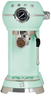 PYRAMIDEA Macchina del Caffè Espresso First Class con Pompa Italiana ULKA 15 Bar, Serbatoio 800 ml, Compatibile con Cialde e Caffè in Polvere, Colore Verde, 1350W Stile Vintage con Corpo in Acciaio