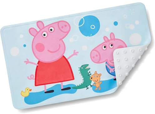 Badematte Kinder rutschfest Peppa Wutz 70 x 41 cm – Badewannenmatte mit Saugnäpfen und Antirutsch-Struktur – weiche Duschmatte, waschmaschinengeeignet