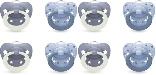 NUK First Choice Classic Day & Night Baby Schnuller | 0-6 Monate | Orthodontische Schnuller, die im Dunkeln leuchten | 95% Akzeptanz bei Babys** | Blau | 4 Stück (Packung mit 2)