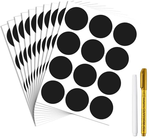 Etiketten Selbstklebend Runde Etiketten, 120 Stück, Sticker Zum Beschriften | Wasserdichtes Vinylmaterial, 5cm Durchmesser, Wiederverwendbare Oberfläche, Inklusive 2 Stiften