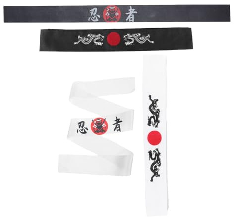 GAROZATION 4 Stück pack Ninja Stirnbänder aus Polyester Japanisches Karate und Sushi Stirnband Vielseitiges Accessoire mit Bequemem Sitz für Sport und Kostüm