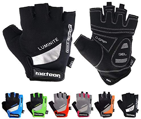 meteor Fahrradhandschuhe, halber Finger, gepolstert, atmungsaktiv, Gel, gepolstert, stoßfest, rutschfest (L, schwarz)