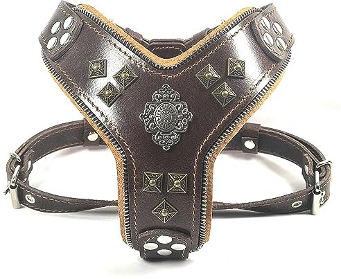 Bestia |Aztec| Leder Brustgeschirr für große Hunde. Bis 145 cm Brustumfang. 100% Leder. Handgefertigt. Top Qualität (M - für einen Brustumfang von 50 cm bis 75 cm)