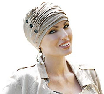 MASUMI Louise - Damen Mütze für Chemotherapie, Krebspatienten und Frauen mit Haarausfall - Turban-Stil - aus Bambus (Hellbraun)