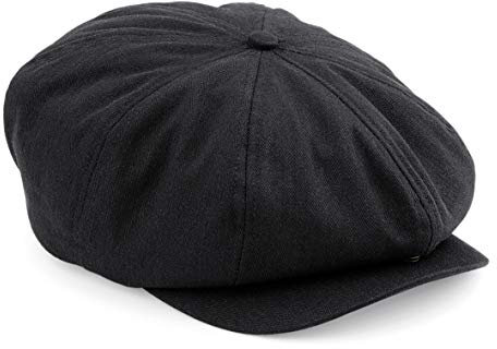 ASVP Shop Schiebermütze mit Schirm 'Shelby' Baker Boy Newsboy Fischgrätenstoff Cap Hat, Schwarz , S/M
