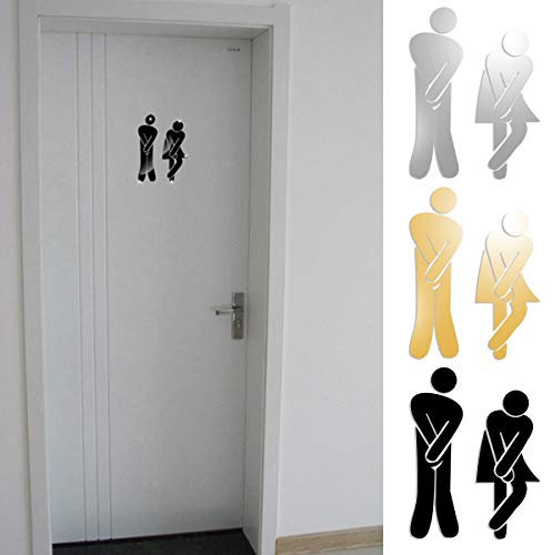 3D Amovible Homme Femme Miroir Autocollant Salle De Bains Panneau Poteau Toilette Porte Entrée Signe DIY Autocollants Muraux Décor À La Maison Stickers (Color : Black)