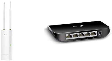 TP-Link N300 Wireless Outdoor Access Point, Waterproof, Ideal for Garden Wi-Fi, Support Passive PoE & TL-SG1005D 5-Port Desktop Gigabit Ethernet Switch