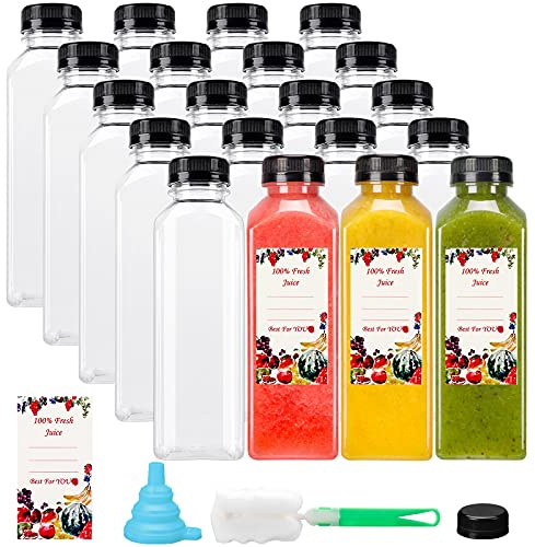 SUPERLELE 20pcs 16oz Juice Bottles, Plastic Juicing Bottles with Caps