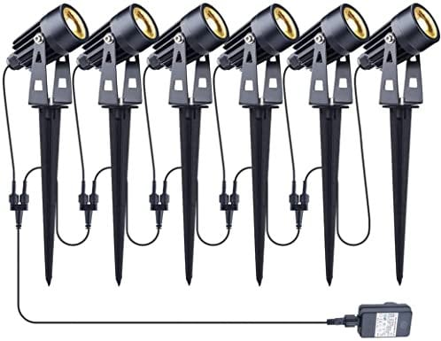GEEDIAR Gartenleuchte, 6 Stücke Gartenstrahler Warmweiß COB LED Gartenleuchten mit Erdspieß IP65 Wasserdicht LED Gartenstrahler mit Stecker für Außen Garten Rasen