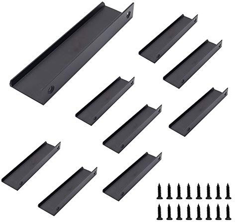NUZAMAS Matt Black Modern Minimalist 8 Count Aluminium Pull Handles, 15cm x 1.6cm, Set of 8, Black, Cabinet Handle