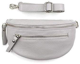 Made in Italy OBC Damen Leder Tasche Gürteltasche Crossbody Hüfttasche Bauchtasche Hüfttasche Umhängetasche Cross-Over Bodybag Schultertasche Handytasche Geldtasche V2 Hellgrau