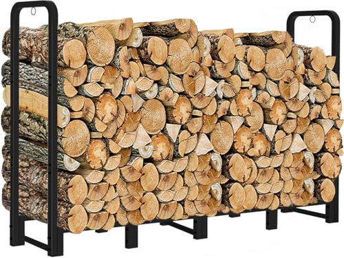 Artibear Portalegna da ardere per esterni, 2,4 m, resistente, per camini interni, in metallo e legno, nero opaco