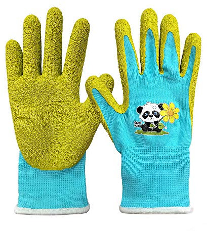 1 Pair Kids Garden Gloves,Knitted Elastic Liner, and Latex Rubber Coated Palm for Water/Dirty Resistance, Anti-slip (3-6 Years Green XXXS)