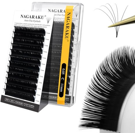 NAGARAKU Auto Fan Lash 2 Layers Volume Eyelash Extensions 0.05 C Curl 11mm Length Natural Professional False Lashes Supplies Cluster 2D 3D 4D 5D 6D 10D Russian Easy Fan Lash