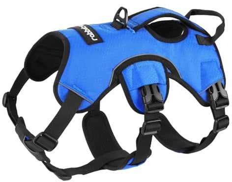 rabbitgoo Escape-Proof Dog Harness Medium with Large Handle, Adjustable No Pull Vest for Pets, Breathable Pets Vest for Working Service Dog, Reflective Lift Support Body Harness Outdoor, M, Blue