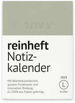 reinheft Kalender 2026 mit Softcover Umschlag, wiederverwendbarer Hülle und auswechselbarem Kalendarium, leicht und flexibel, Größe L, ca. Din A5, Farbe Grau