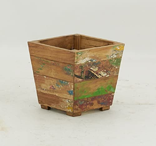 AubryGaspard Cache Pot carré en Bois recyclé 17x17x17cm