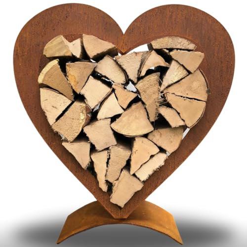 Terma Rost Herz Kaminholzregal Höhe 60 cm Made in Germany tolle deko für aussen und innen holzregal Garten Herz Holz deko Metall Herz für holzscheite rostherzen für Garten