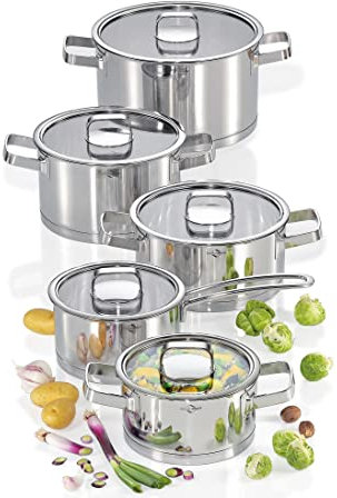 Küchenprofi SAN REMO Topfset 5-teilig, mit Glasdeckel, für alle Herdarten geeignet (inkl. Induktion), Messskala, wärmeisolierte Griffe, Deckel aus Sicherheitsglas, extra starker Mehrschichtboden