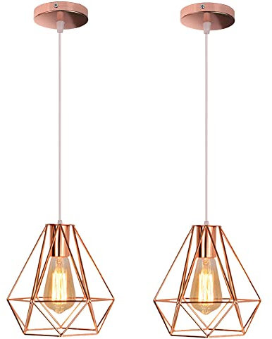 PETITES ECREVISSES Industrial Hängeleuchte E27 Design Pendelleuchte Vintage Lampe Deckenleuchte Metall Lampenschirm Ø20cm LED Ideal für Esszimmer Wohnzimmer Restaurant,Roségold (2 Stück)