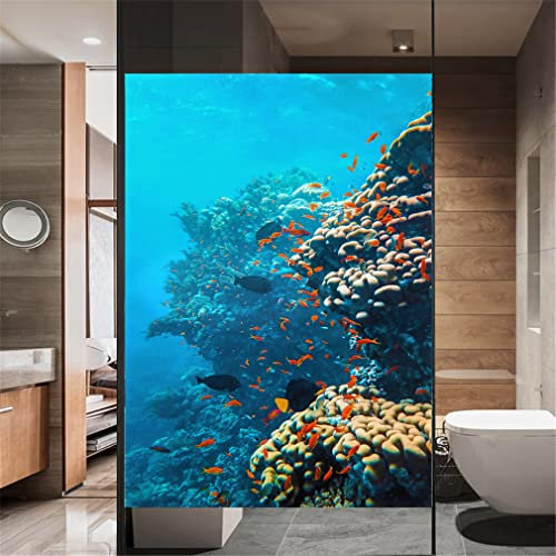 Xijier Fensterfolie, ohne Klebstoff, für Privatsphäre unter dem Meer, dekorativ, Milchglas, für Tür, Fenster, Aufkleber, 110R, 110R, 89 x 200 cm