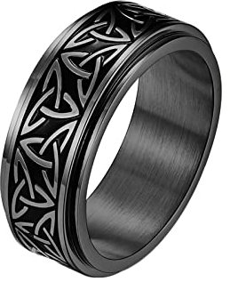 KnBoB 8MM Ringe Herren Schmuck, Schwarz Keltischer Knoten Spinner Ring Edelstahl Anxiety Relief Ring Größe 65 (20.7)
