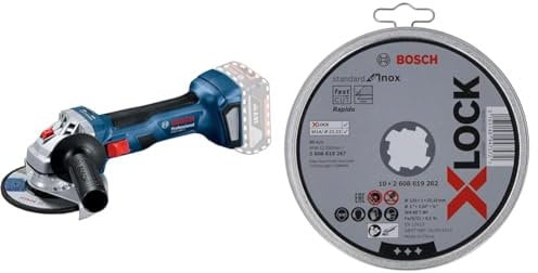 Bosch Professional 06019H9001 System GWS 18V-7 Cordless Angle Grinder + 10x Straight Cutting Disc Standard (for INOX, Stainless Steel, X-Lock, Ø 125 mm, Bore Ø 22.23 mm, Thickness 1 mm, Accessories)