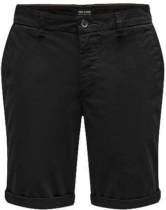 ONLY & SONS Herren Chino Short ONSPETER - Regular Fit - Schwarz Beige XS-XXL, Größe:M, Farbe:Black 22024481