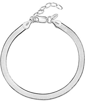 Amberta Frauen 925 Sterling Silber Flaches Schlangenarmband: 4.5 mm Silbernes Herringbone Armband 20 cm
